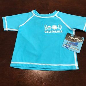 New Unisex Toddler Blue Rash Guard SPF50  Swim Top Shirt Short Sleeve 12 Months